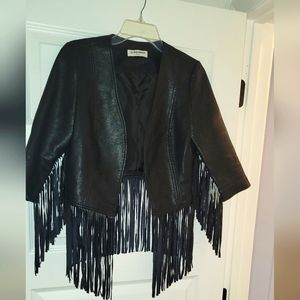 Faux leather fringe jacket